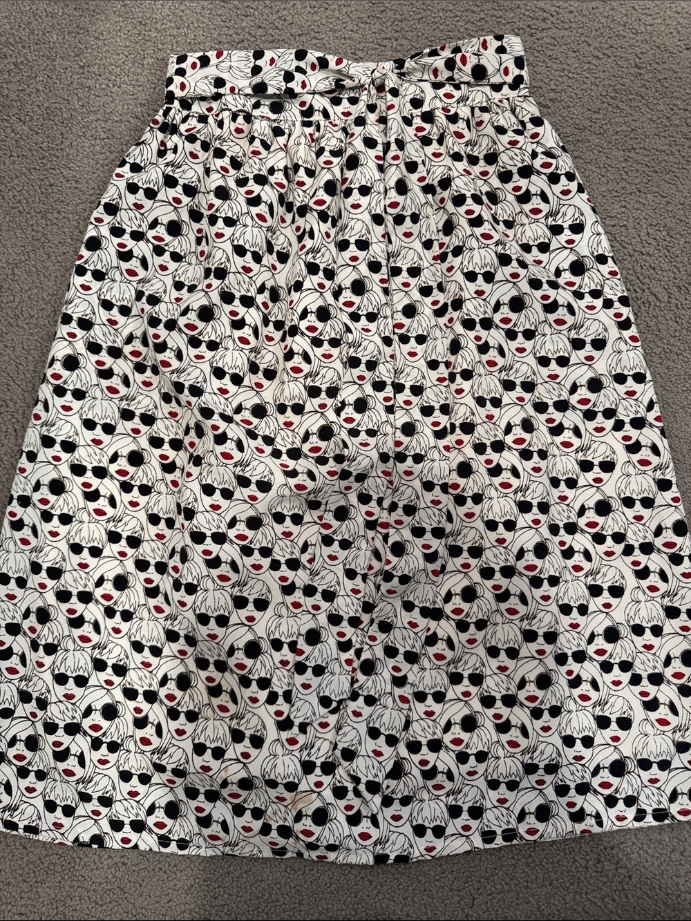 Women's White A-Line Skirt with Black & Red Face Print